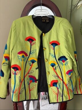 Alex Studio Lime Green Embroidered Floral Jacket
